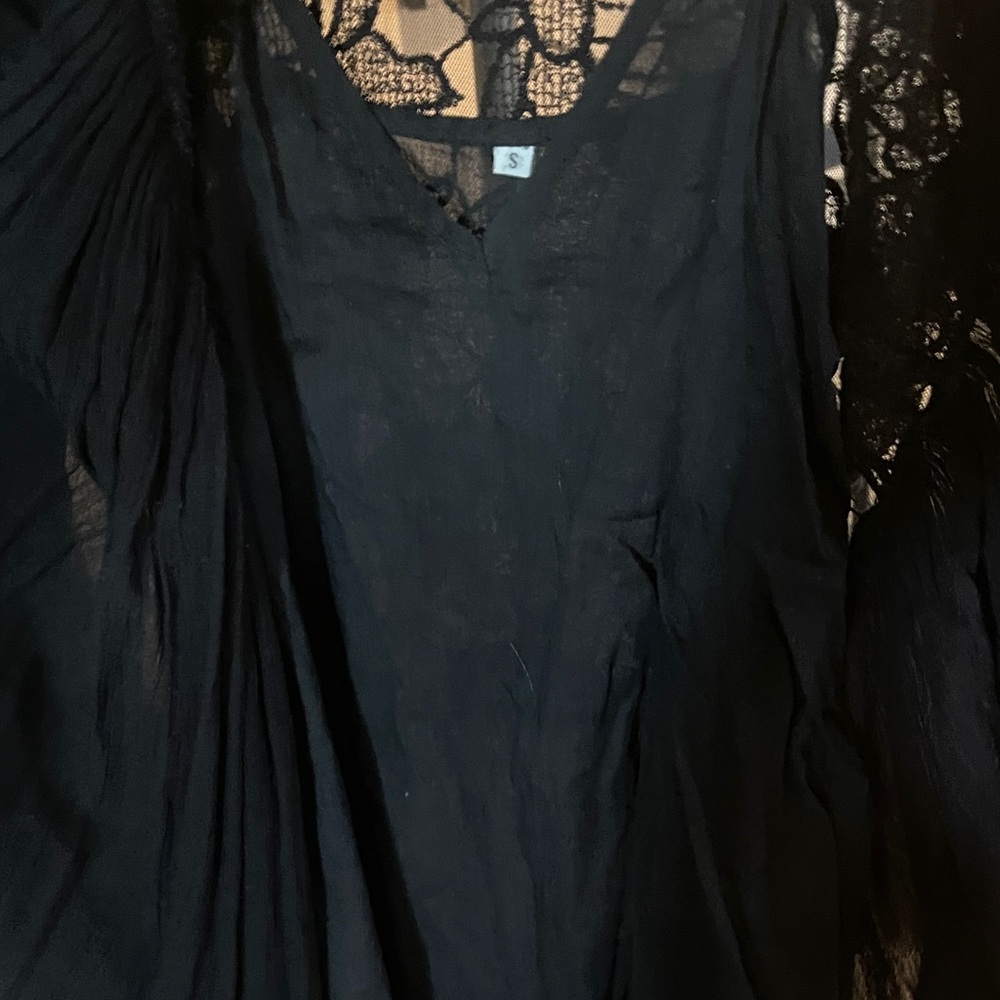 Free People Black Lace Long Sleeve Mini Dress - Picture 4 of 5